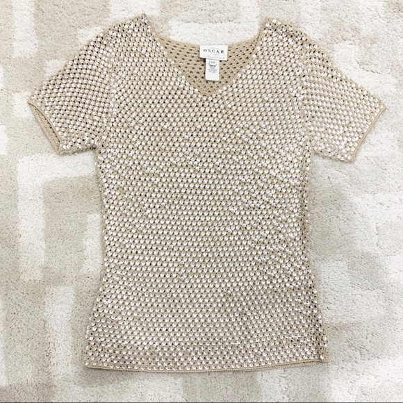 Oscar de la Renta beaded embroidered top Sz Small - Picture 5 of 7